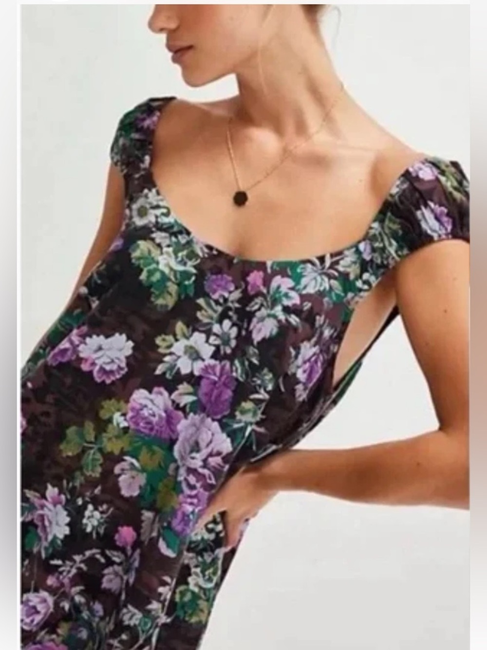 Free People Brown Purple Floral Wildflower Linen Blend Summer Mini Dress Medium